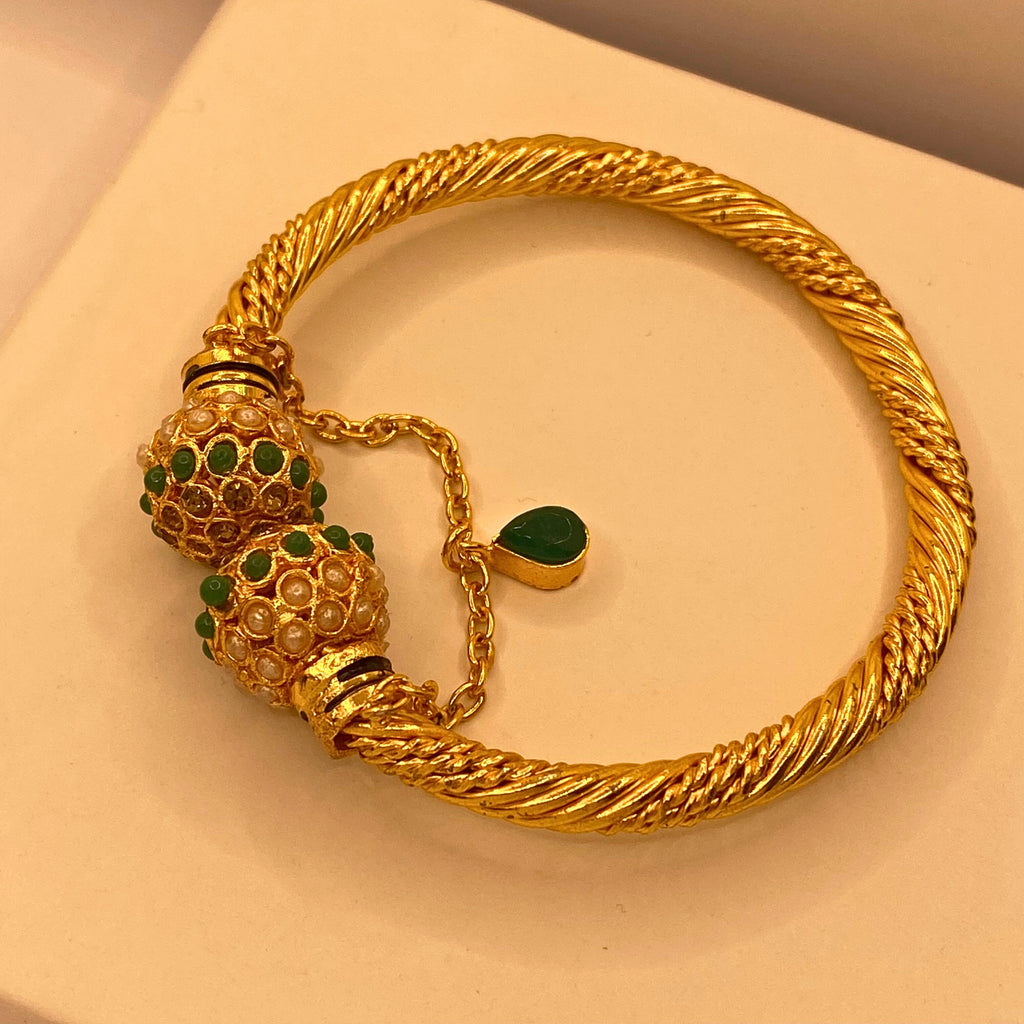 Elegant Luxury Emerald stones Gold-Plated Adjustable Bangles for Women/Girls
