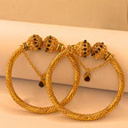 Elegant Luxury Black stones Gold-Plated Adjustable Bangles for Women/Girls