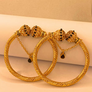 Elegant Luxury Black stones Gold-Plated Adjustable Bangles for Women/Girls