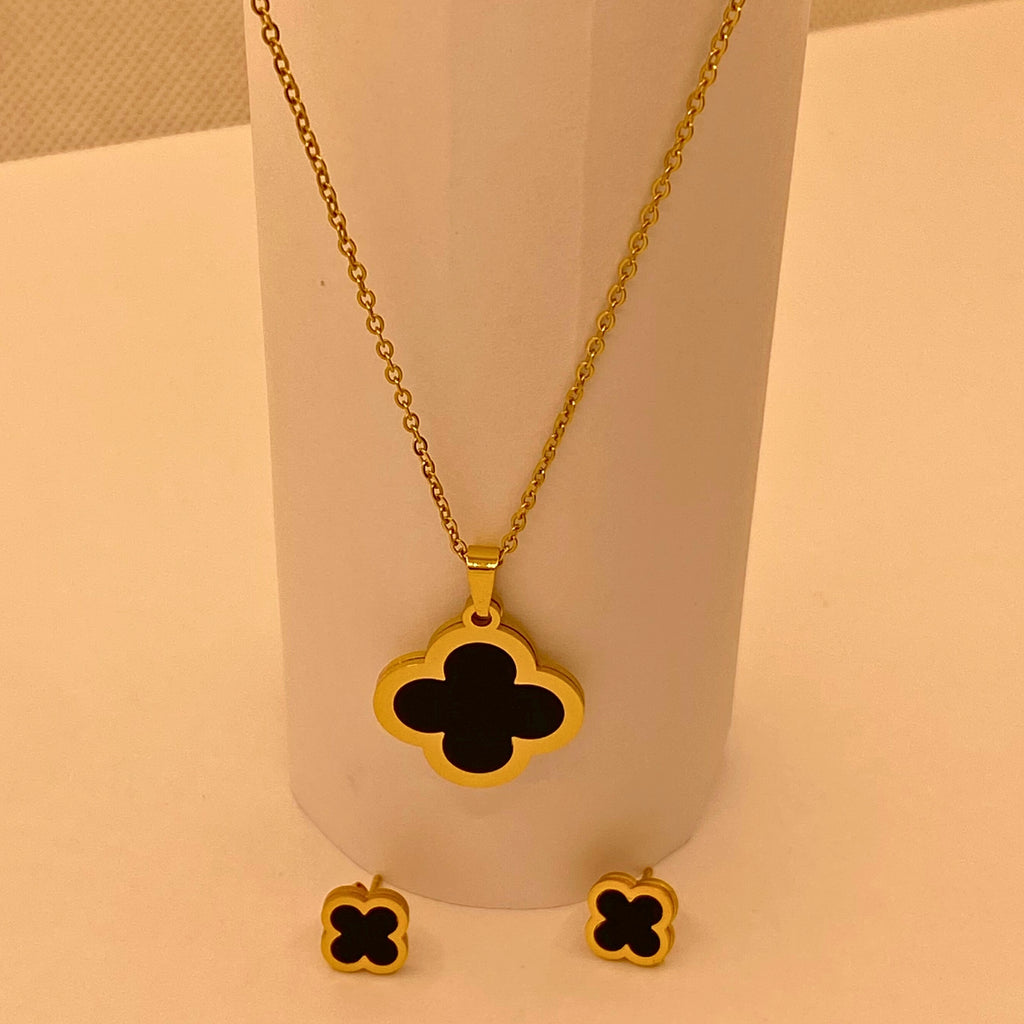 Simple Luxury Gold Stainless Steel Flora Design Pedant Set For Women/Girls