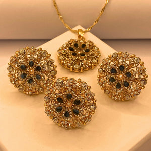 American Diamond Luxury Gold Plated Sapphire Necklace Set For Women/Girls