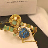 Stylish Handmade Mint stone Gold Plated Hand Cuff for Girls/Women