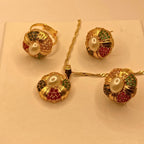 Traditional Luxury Gold Plated Multi Stones Necklace Set For Women/Girls