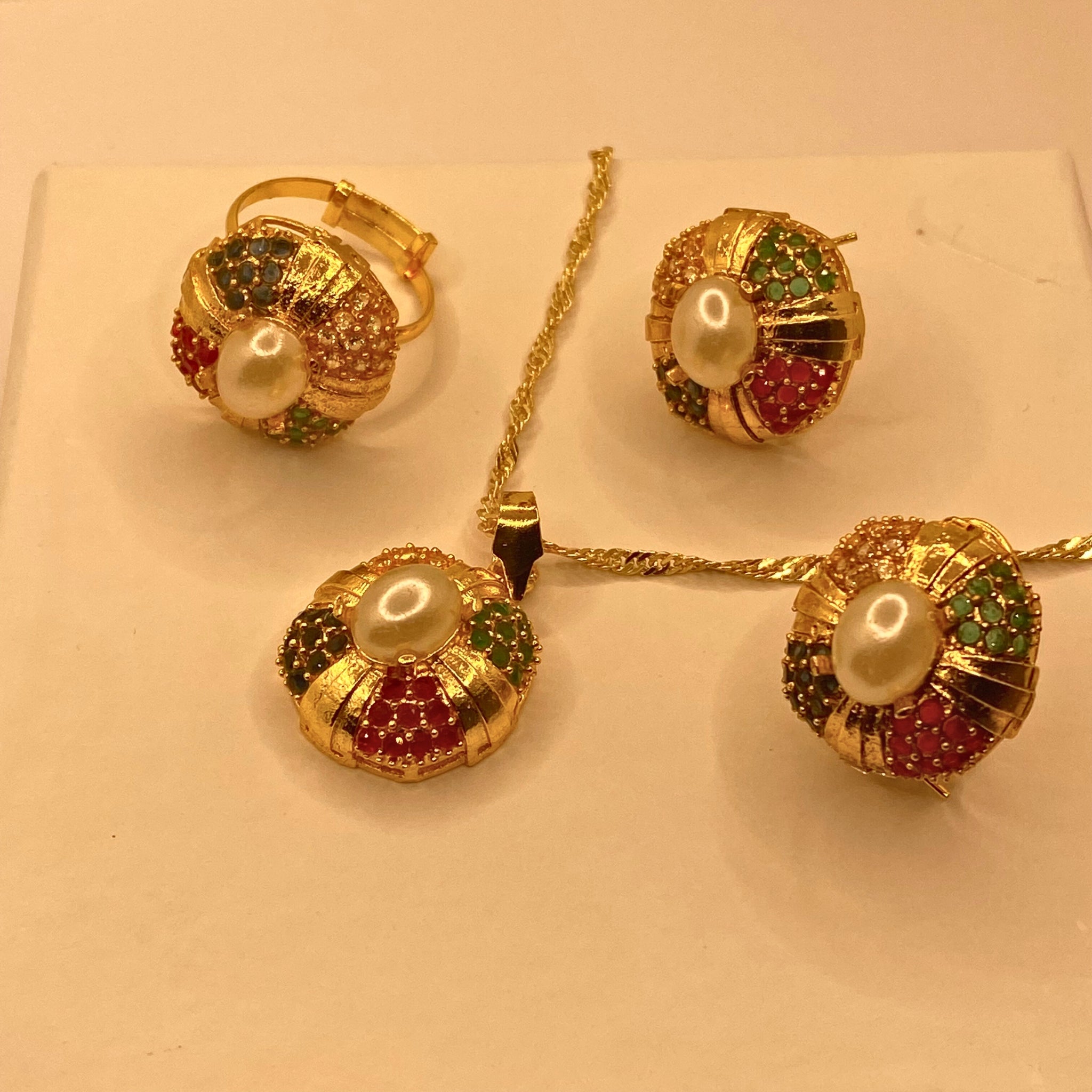 Traditional Luxury Gold Plated Multi Stones Necklace Set For Women/Girls