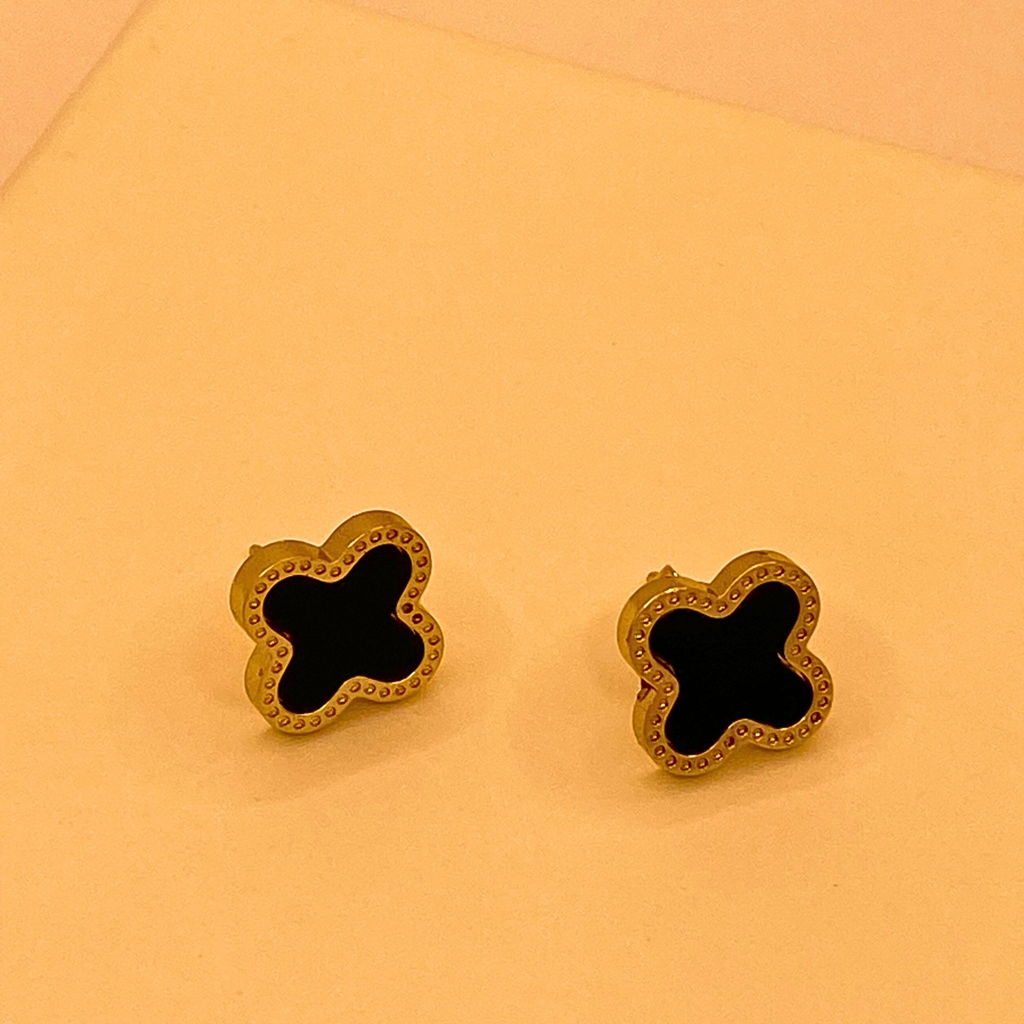 Simple Gold Black Flora design Stainless Steel Tops Earring For Women/Girls- Daily Wear