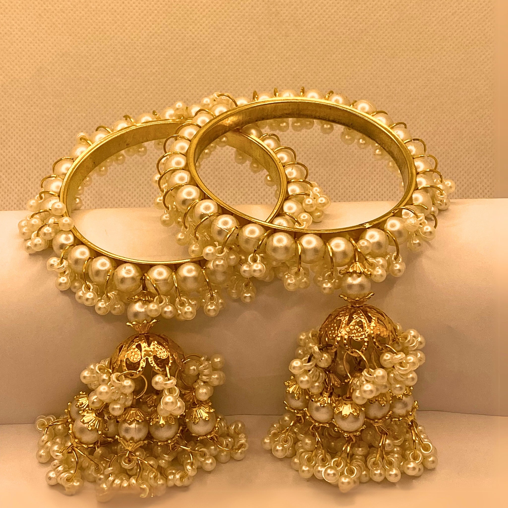 Premium Elegant White Pearls 2pc Bangles Set For Wome/Girls