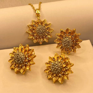 Premium Gold-Plated Sun-Flower Zircon design Necklace Set for Women & Girls