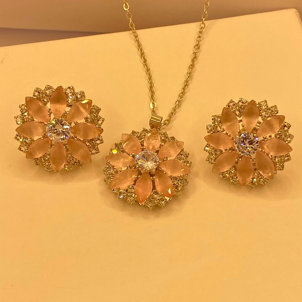 Luxury Rose Glow Zarcon Design Necklace Set for woman/girls