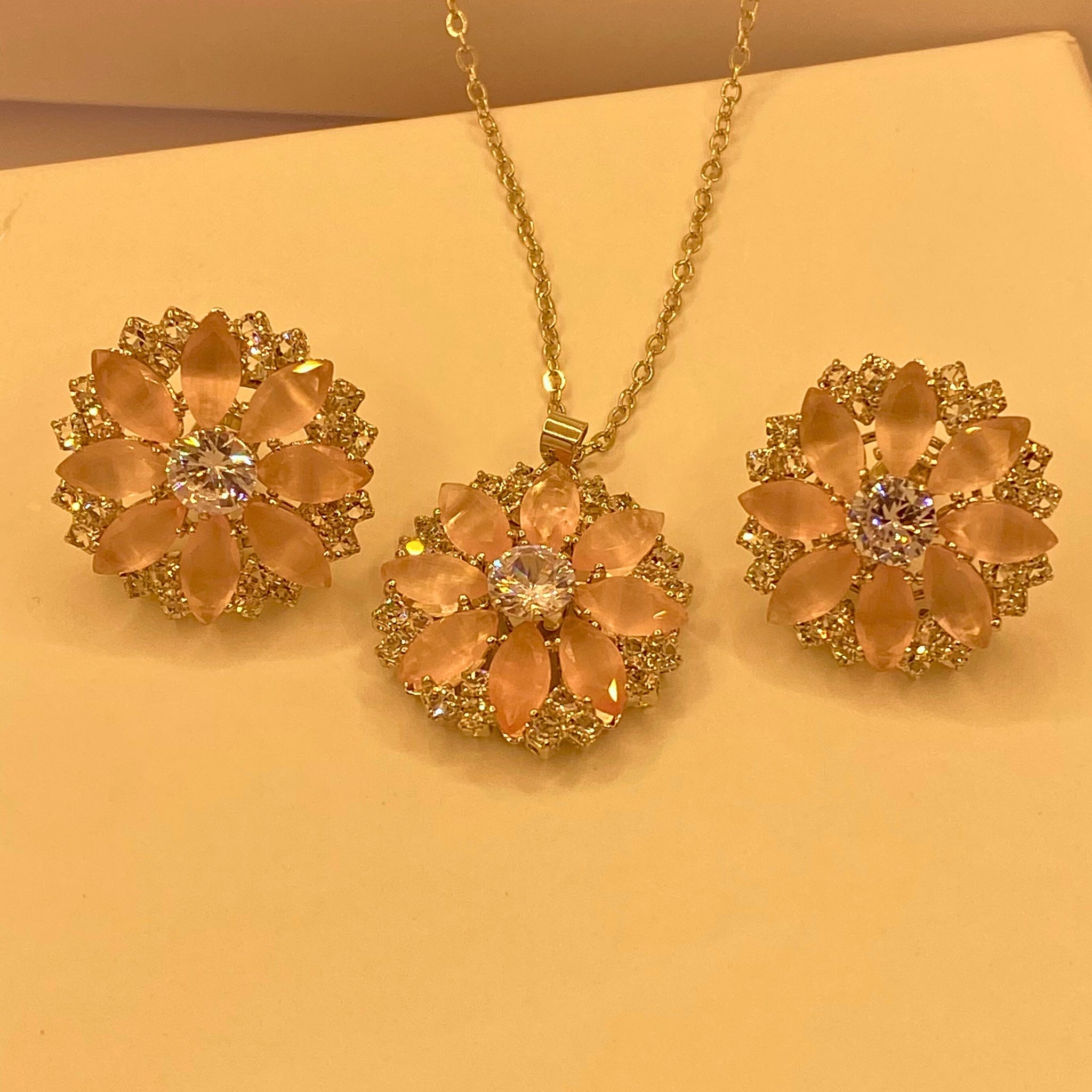 Luxury Rose Glow Zarcon Design Necklace Set for woman/girls