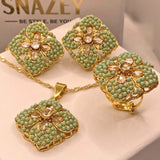 Luxury Handmade Mint Stone Gold Plated 4-Piece Locket Set for Women/Girls