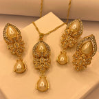 Luxury Gold Plated Pearl Zircon Necklace Set For Women/Girls.