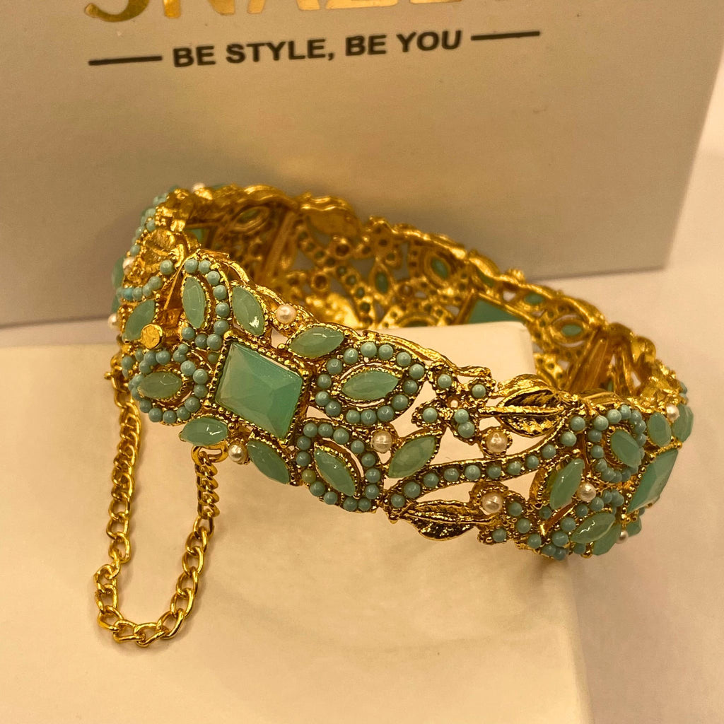 Premium Gold-Plated Mint stones Kara for Women & Girls – Formal Wear