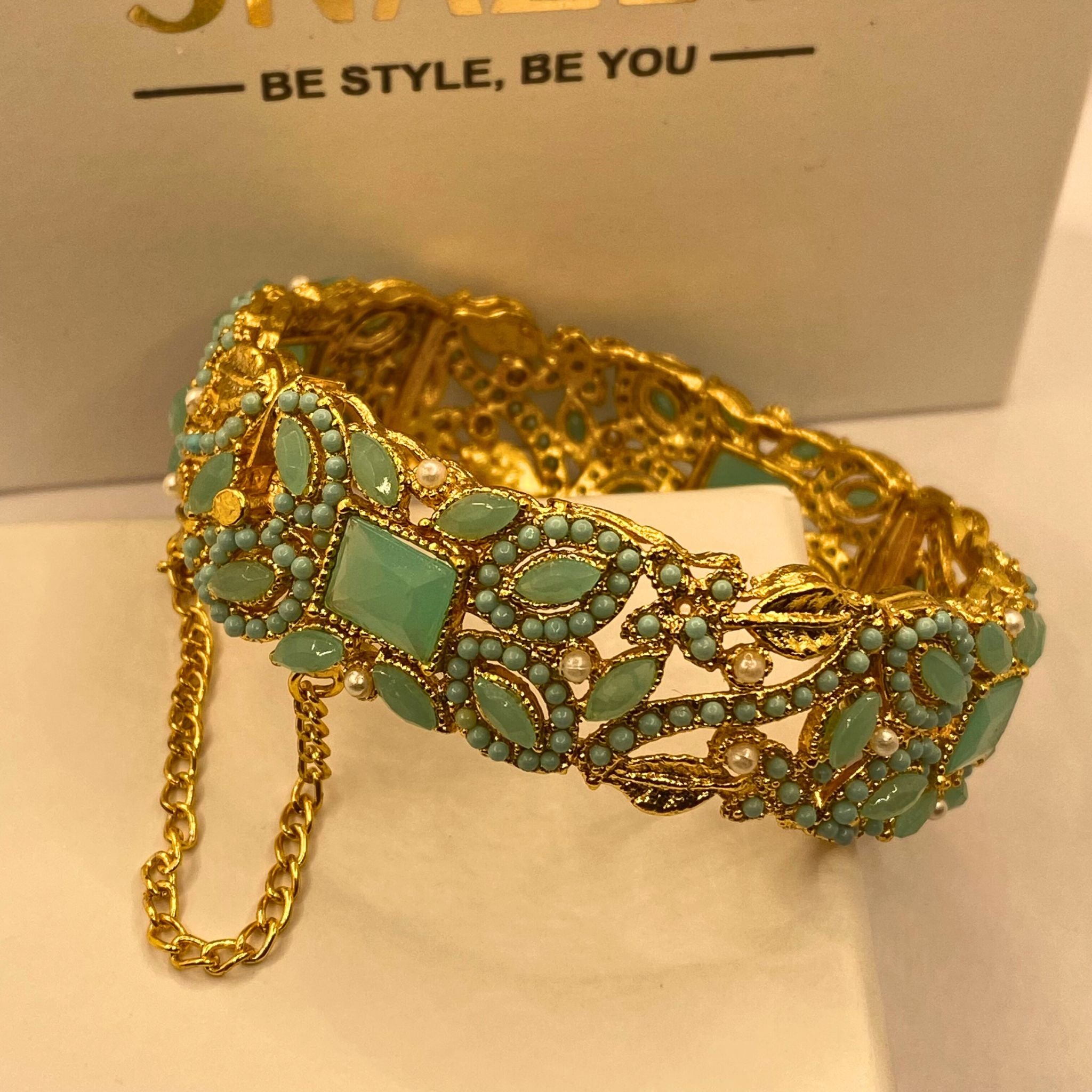 Premium Gold-Plated Mint stones Kara for Women & Girls – Formal Wear