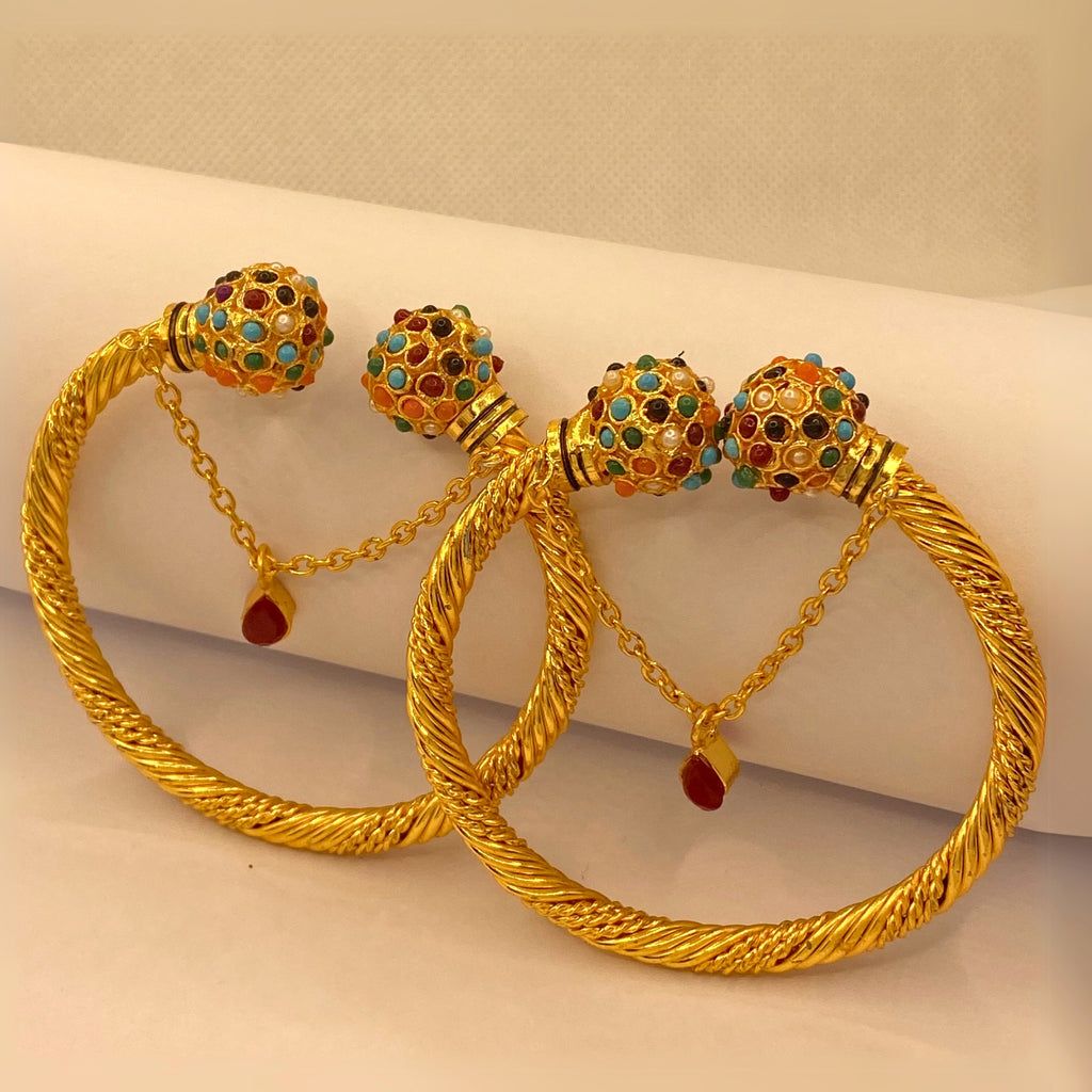 Elegant Luxury Multi stones Gold-Plated Adjustable Bangles for Women/Girls
