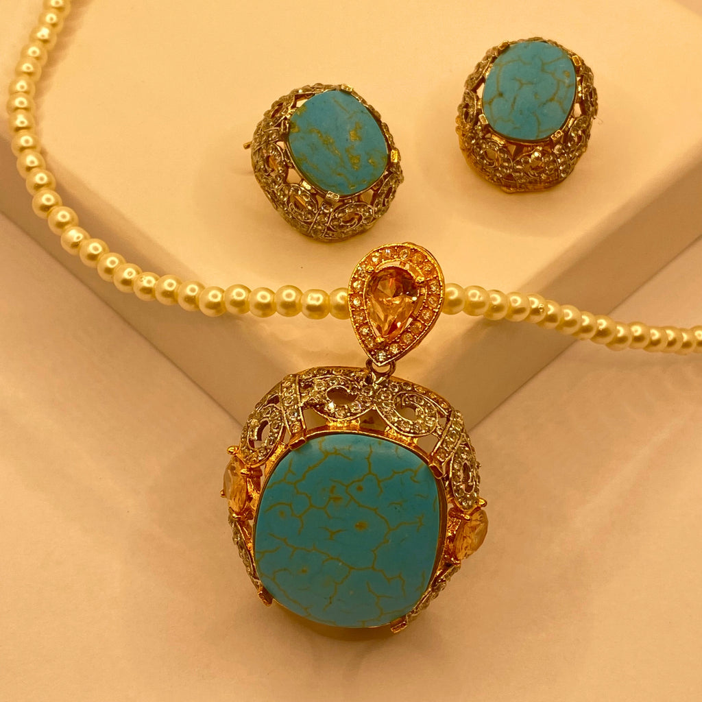 Luxury American Diamond Design Feroza Mala Necklace Set for Women & Girls