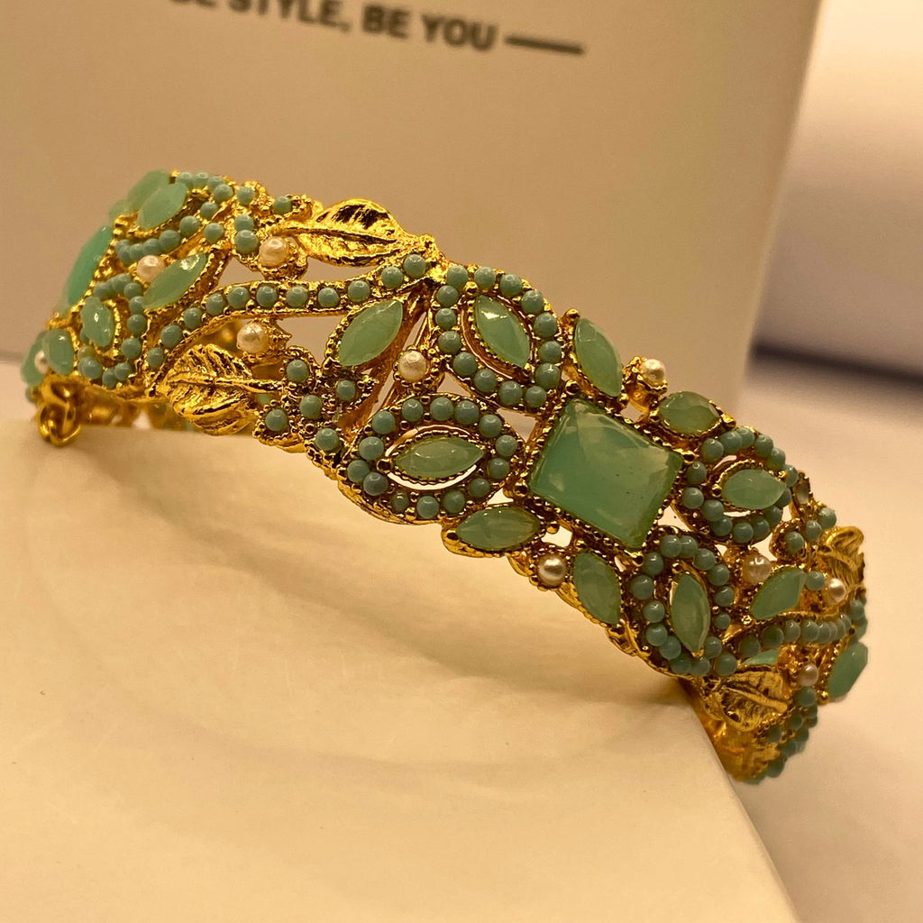 Premium Gold-Plated Mint stones Kara for Women & Girls – Formal Wear