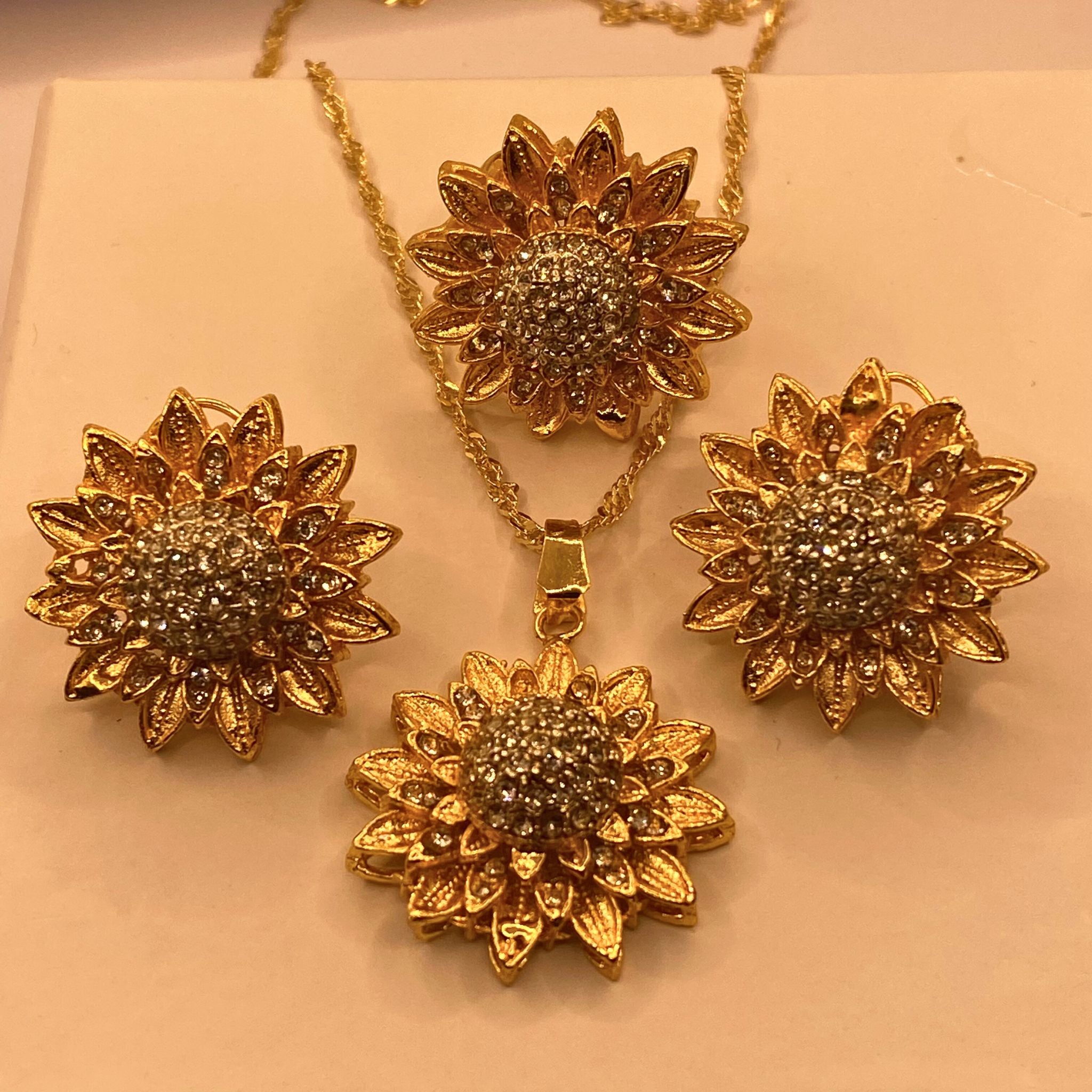 Premium Gold-Plated Sun-Flower Zircon design Necklace Set for Women & Girls