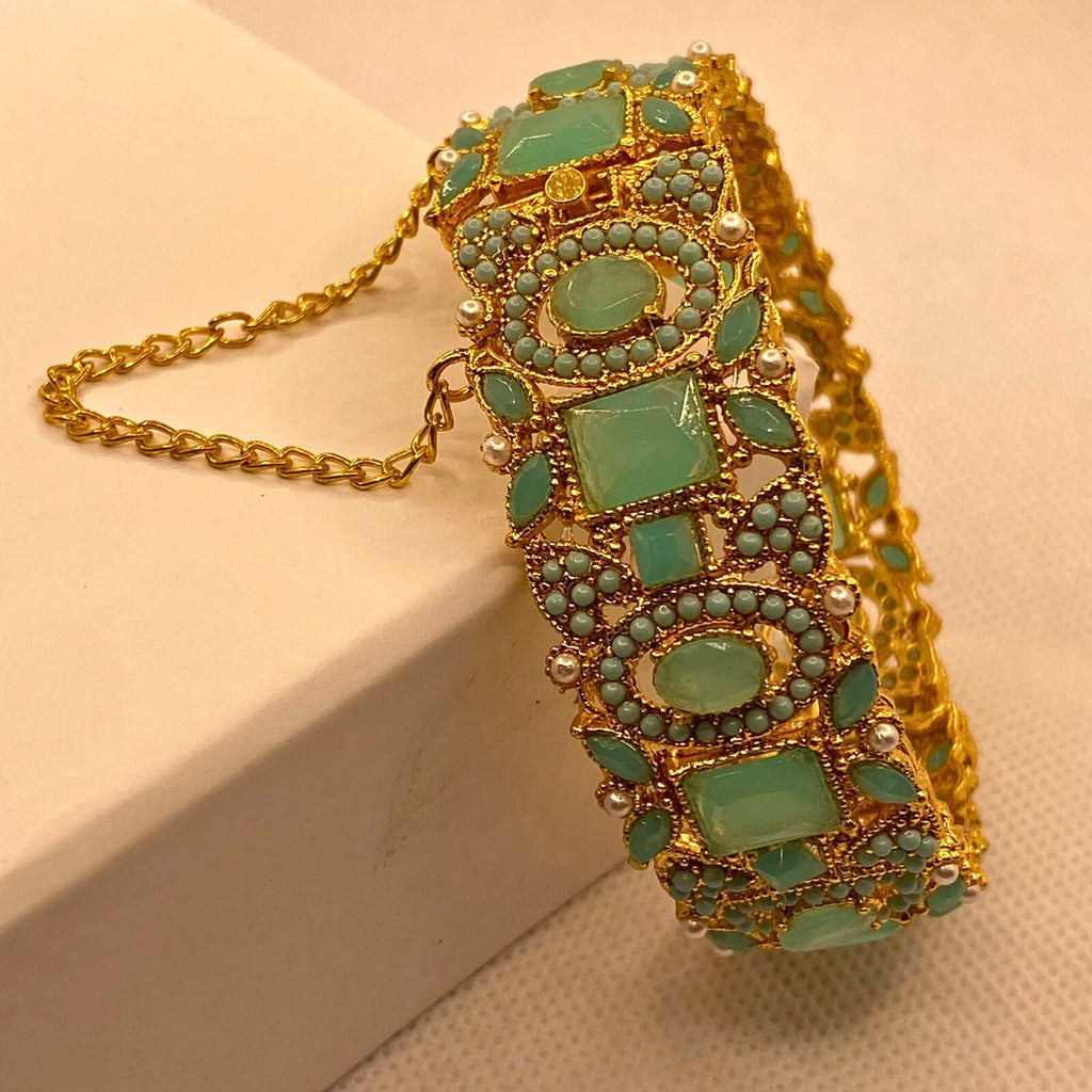 Luxury Gold Plated feroza Stones Kara For Women/Girls- Formal Wear