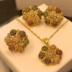 Traditional Luxury Gold Plated Multi Stones Floral Necklace Set For Women/Girls
