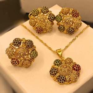 Traditional Luxury Gold Plated Multi Stones Floral Necklace Set For Women/Girls