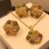 Traditional Luxury Gold Plated Multi Stones Floral Necklace Set For Women/Girls
