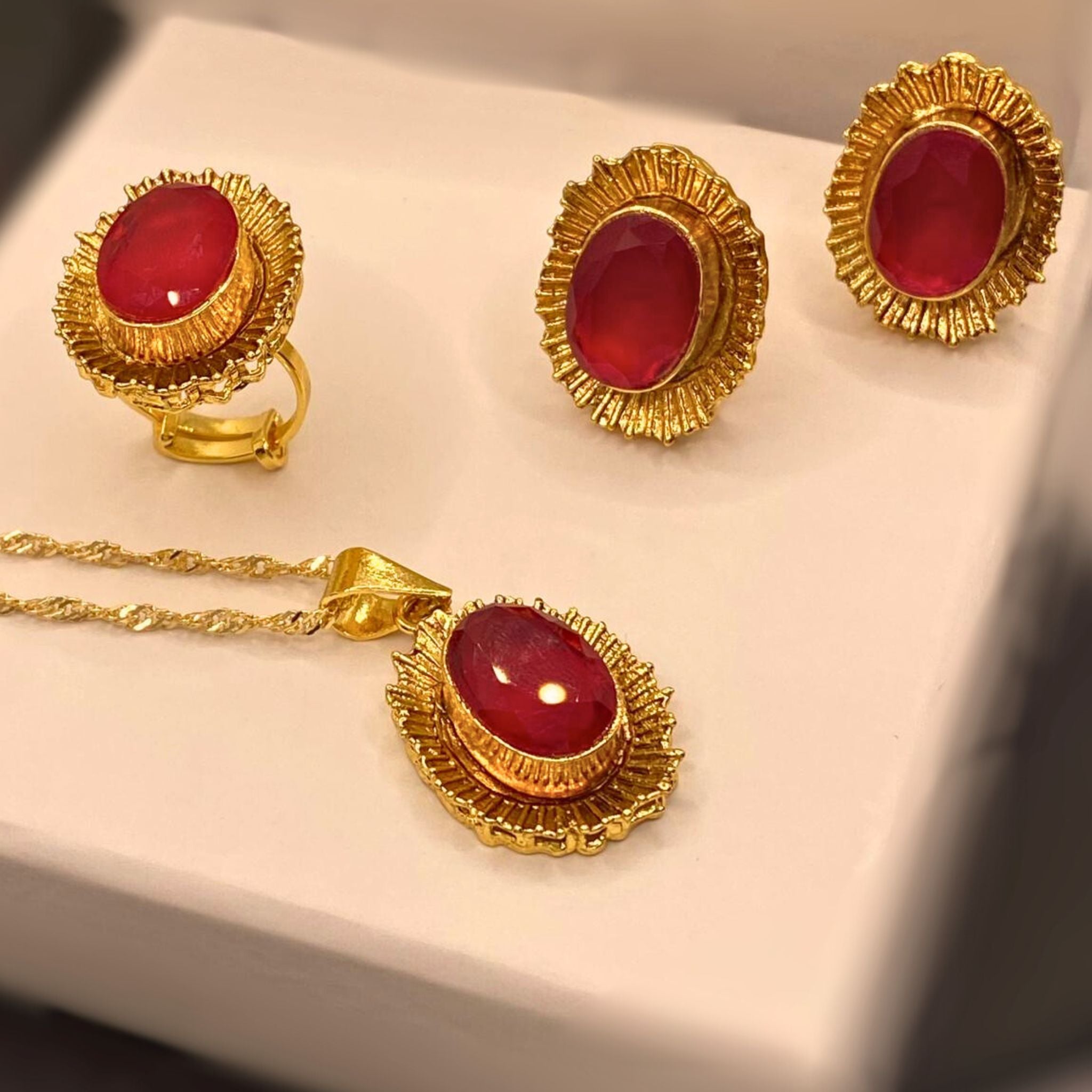 Elegant Ruby Inspired Gold Plated Locket Set For Girls/Women