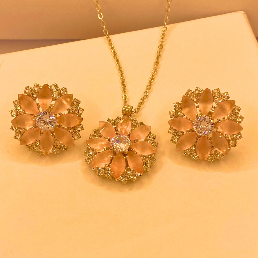 Luxury Rose Glow Zarcon Design Necklace Set for woman/girls