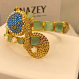 Stylish Handmade Mint stone Gold Plated Hand Cuff for Girls/Women