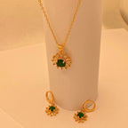 Simple Elegant Emerald Flora Zircon Design Necklace Set