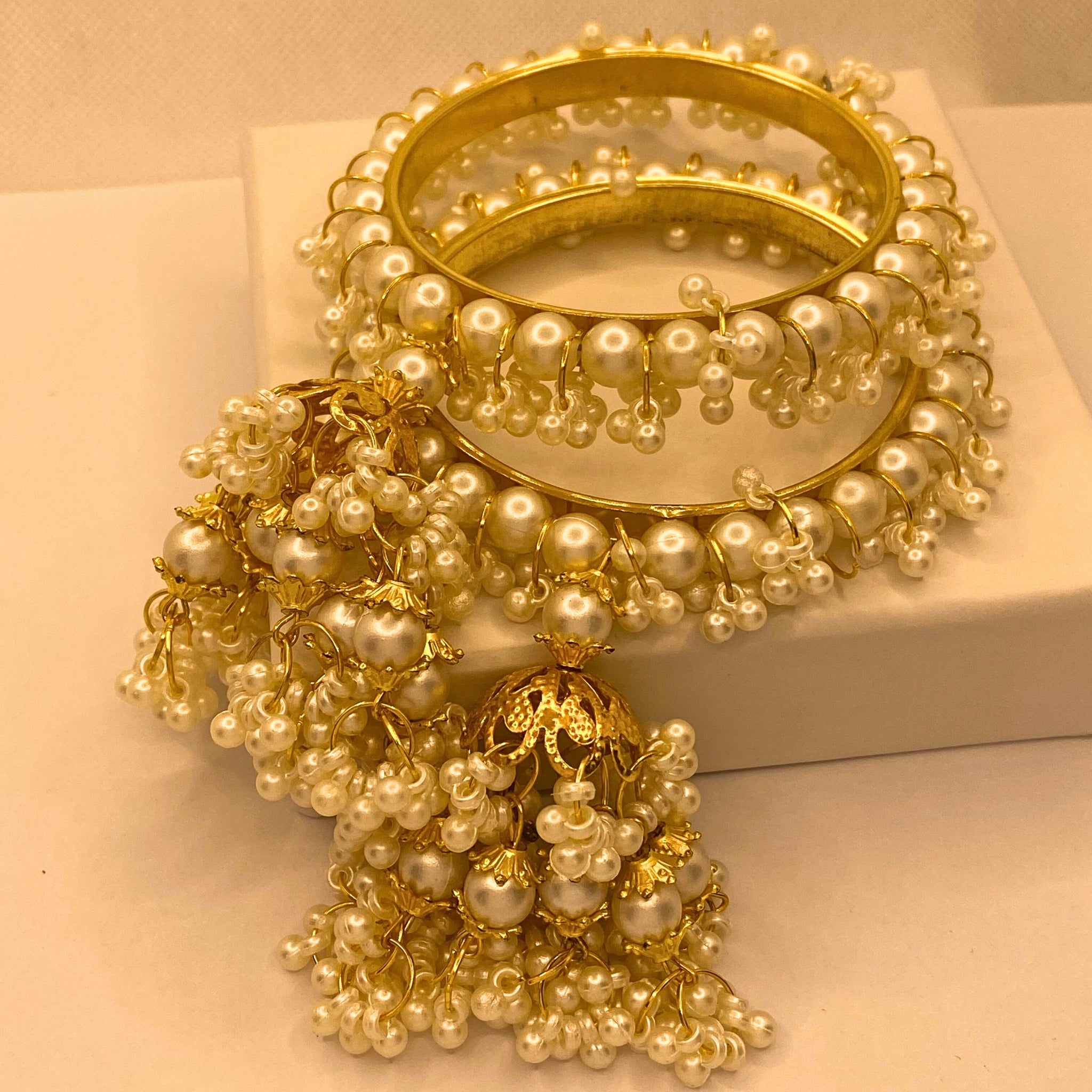 Premium Elegant White Pearls 2pc Bangles Set For Wome/Girls