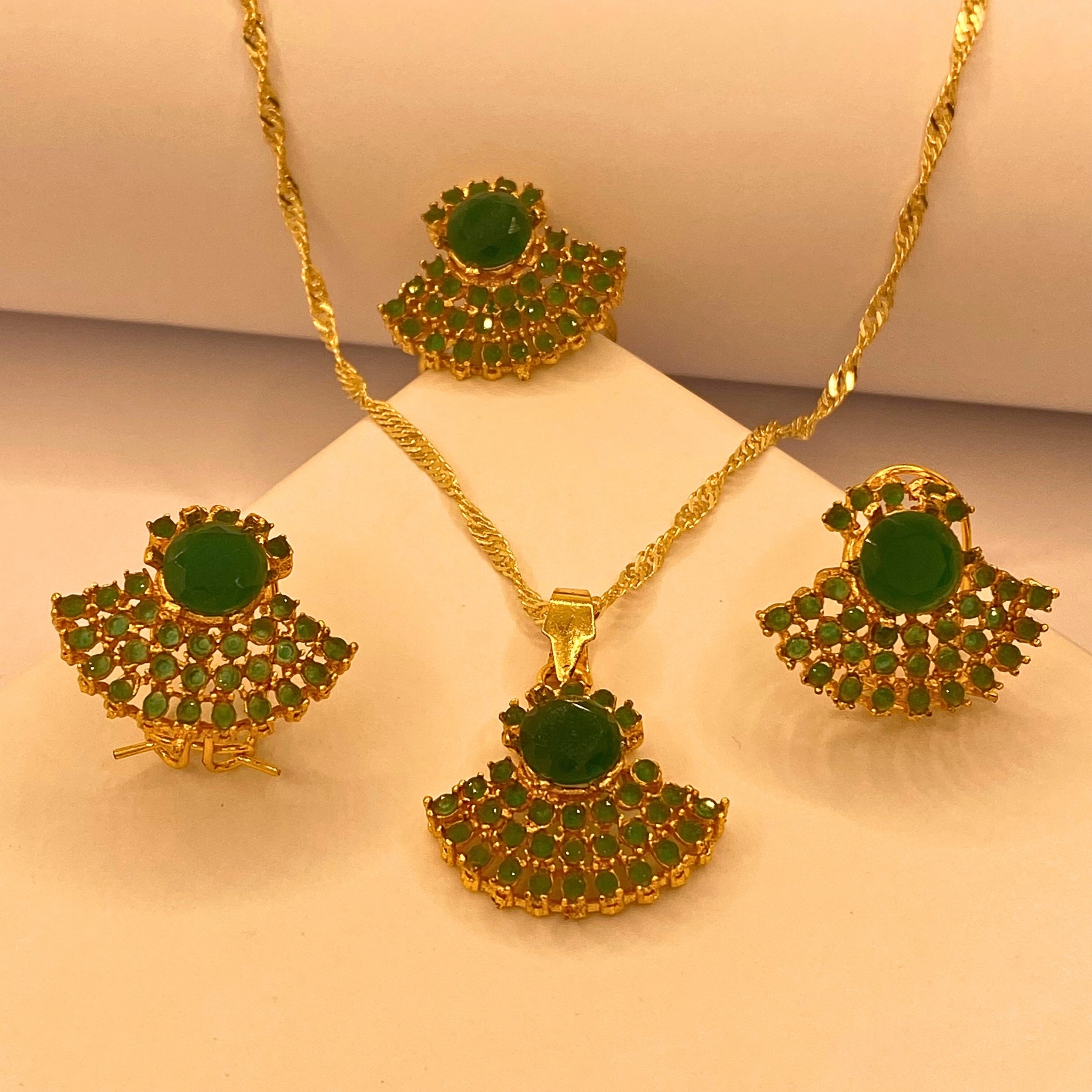 Premium Gold-Plated Emerald Zircon design Necklace Set for Women & Girls