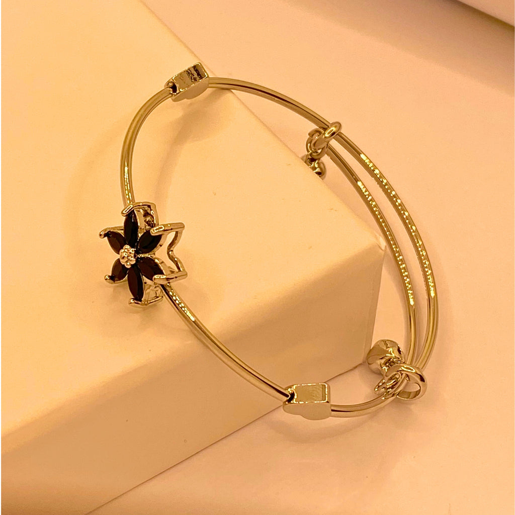 Elegant Black Flora Silver Bracelets For Women/Girls