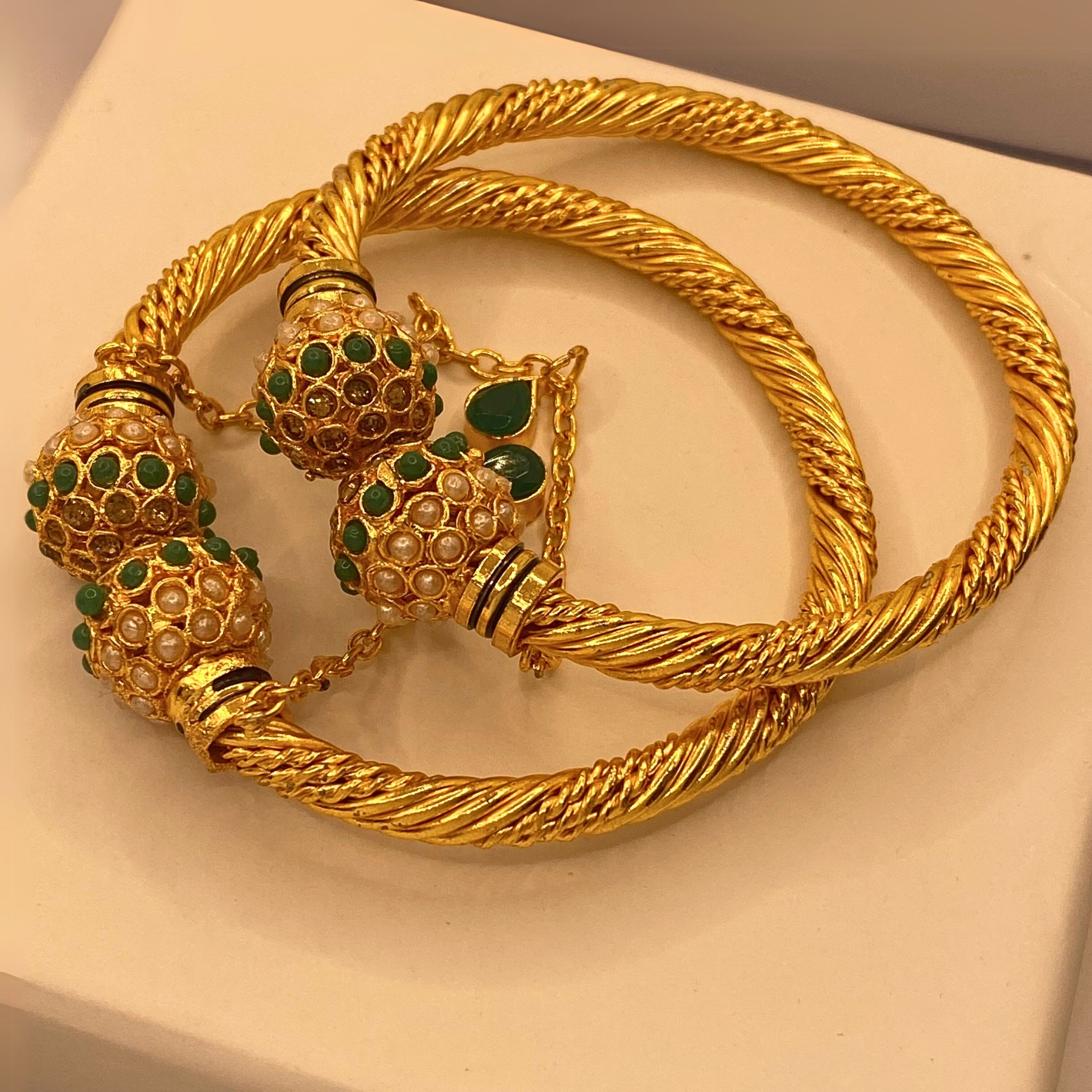 Elegant Luxury Emerald stones Gold-Plated Adjustable Bangles for Women/Girls