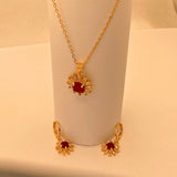 Simple Elegant Red Flora Zircon Design Necklace Set For Women/Girls.