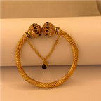 Elegant Luxury Black stones Gold-Plated Adjustable Bangles for Women/Girls