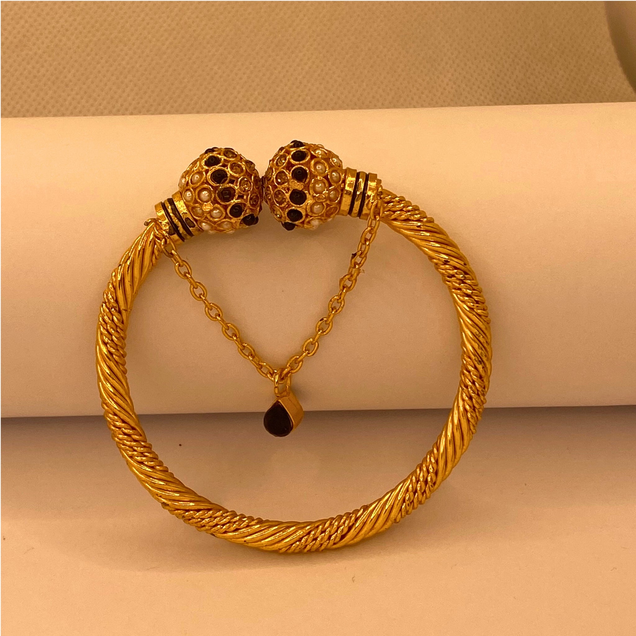 Elegant Luxury Black stones Gold-Plated Adjustable Bangles for Women/Girls
