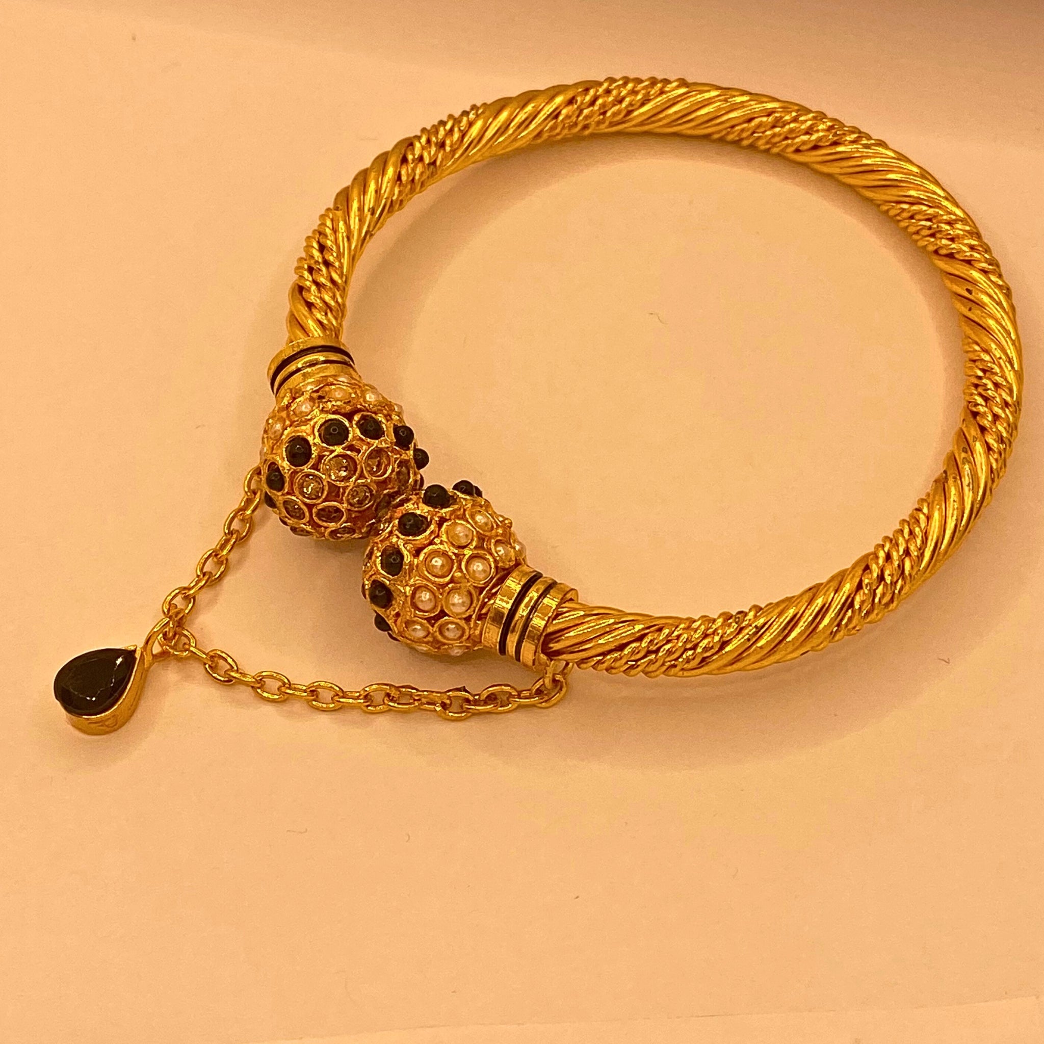 Elegant Luxury Black stones Gold-Plated Adjustable Bangles for Women/Girls
