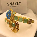 Stylish Handmade Mint stone Gold Plated Hand Cuff for Girls/Women