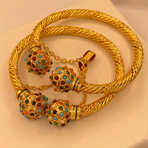 Elegant Luxury Multi stones Gold-Plated Adjustable Bangles for Women/Girls
