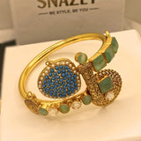 Stylish Handmade Mint stone Gold Plated Hand Cuff for Girls/Women