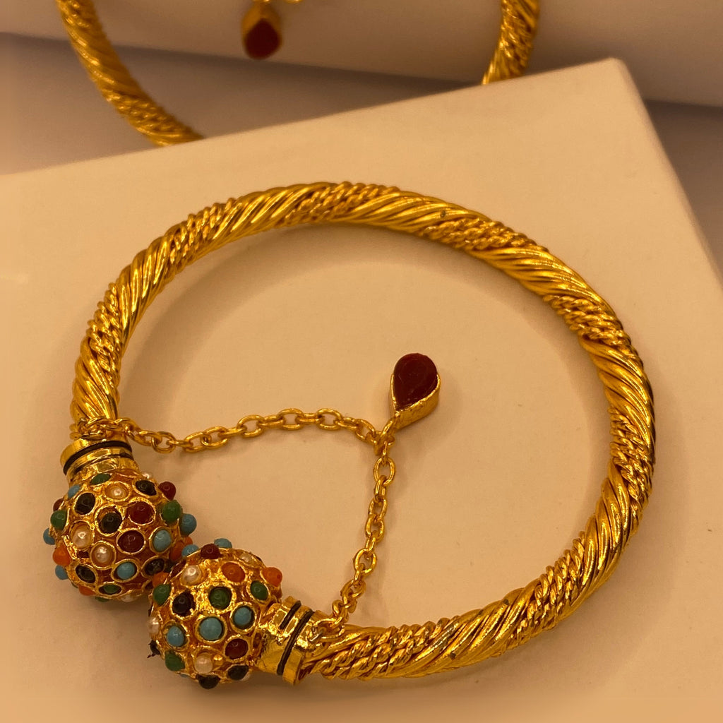 Elegant Luxury Multi stones Gold-Plated Adjustable Bangles for Women/Girls