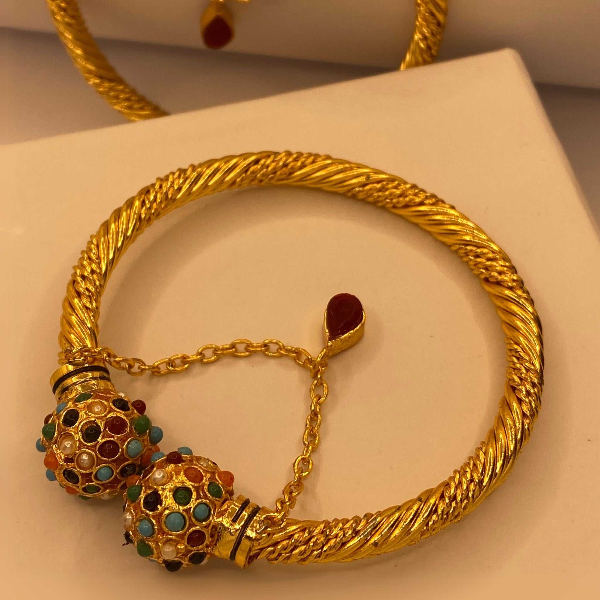 Elegant Luxury Multi stones Gold-Plated Adjustable Bangles for Women/Girls