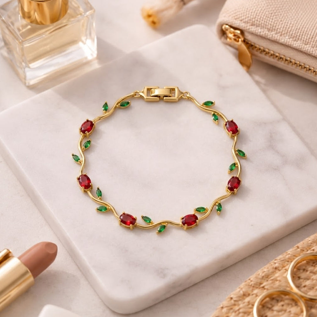 Red&Green Gold Plated Tulip Bracelet