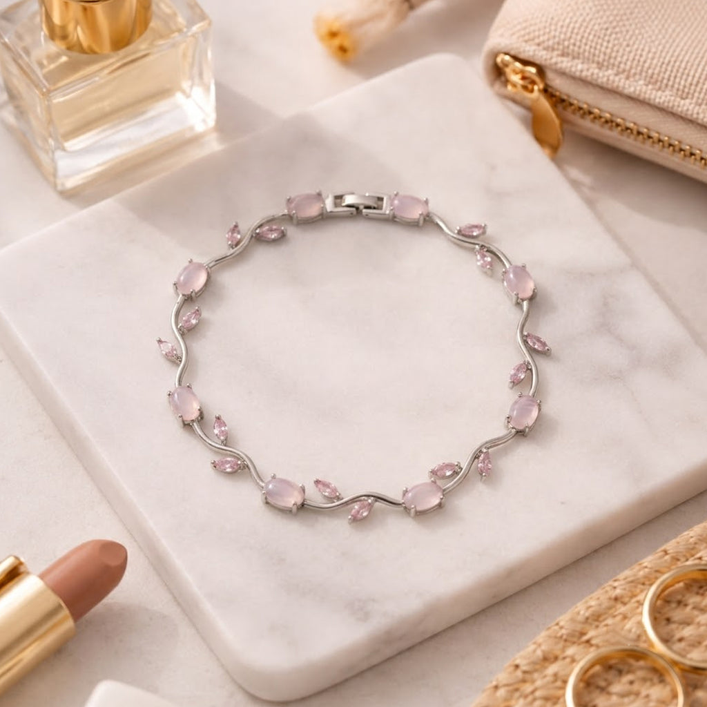 Baby Pink Silver Plated Tulip Bracelet