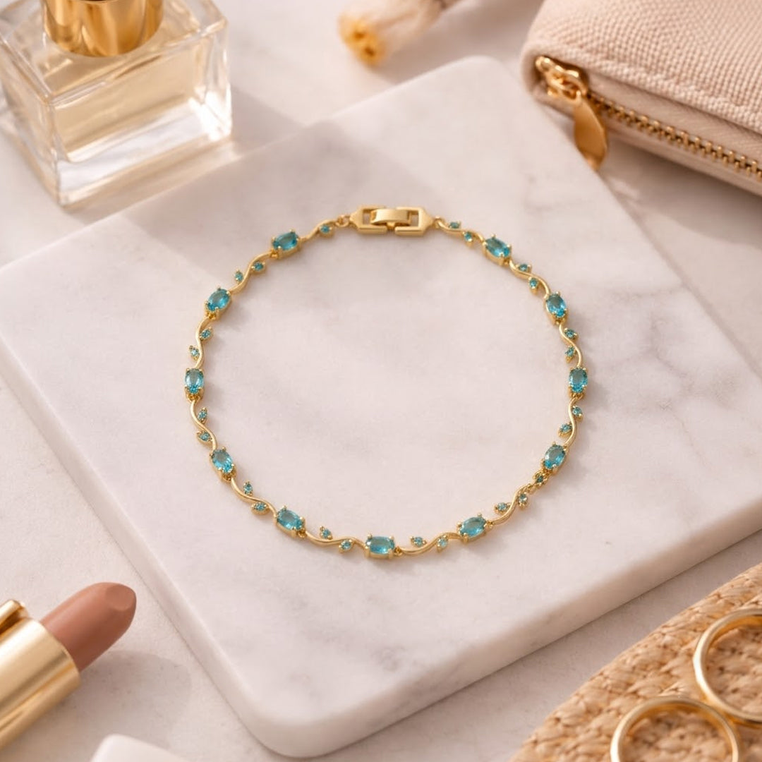 Sky Blue Gold Plated Tulip Bracelet
