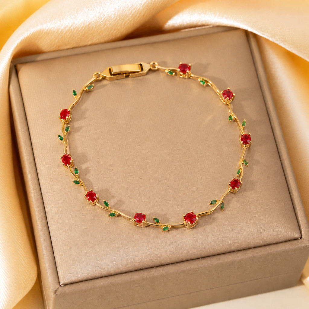 Red&Green Gold Plated Tulip Bracelet