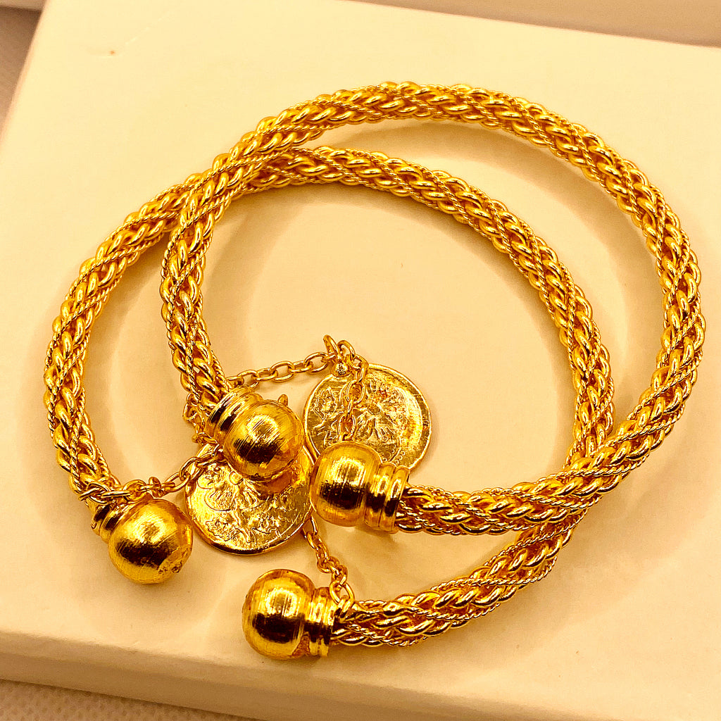 Elegant Luxury Handmade Gold-Plated Adjustable Bangles for Women/Girls| 1 or 2 Piece Set