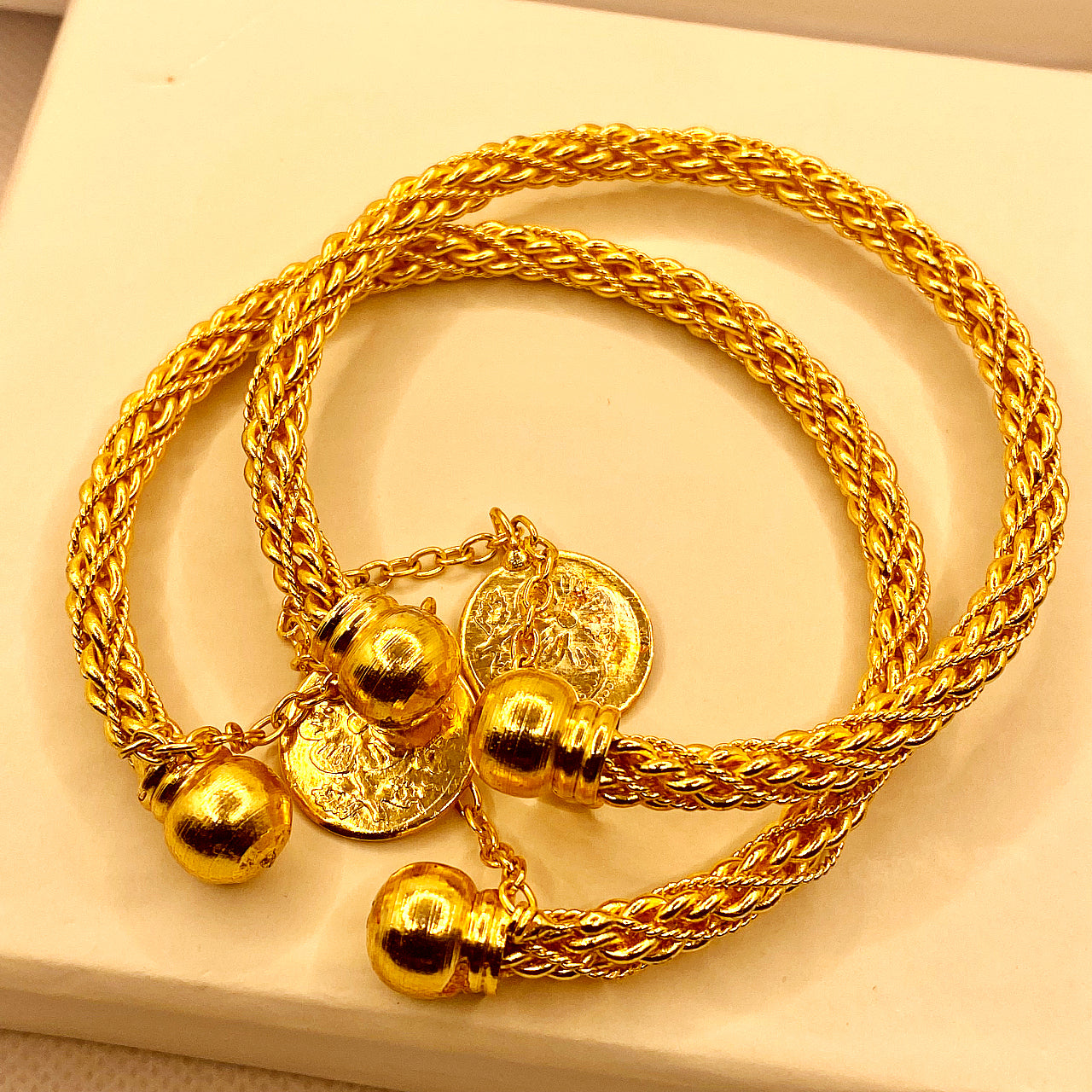 Elegant Luxury Handmade Gold-Plated Adjustable Bangles for Women/Girls| 1 or 2 Piece Set